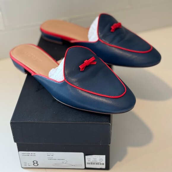 J Crew Piped Loafer mules in Navy & Red Leather size 8 - Picture 1 of 7